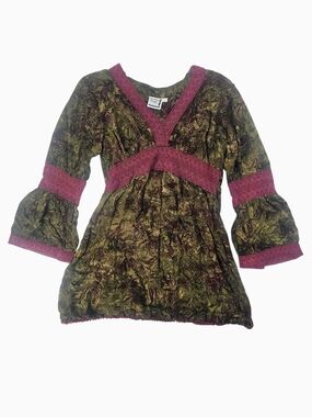 Island Tribe Handmade Bali Whimsigoth Boho Tunic Top Bell Sleeve Rayon Size L